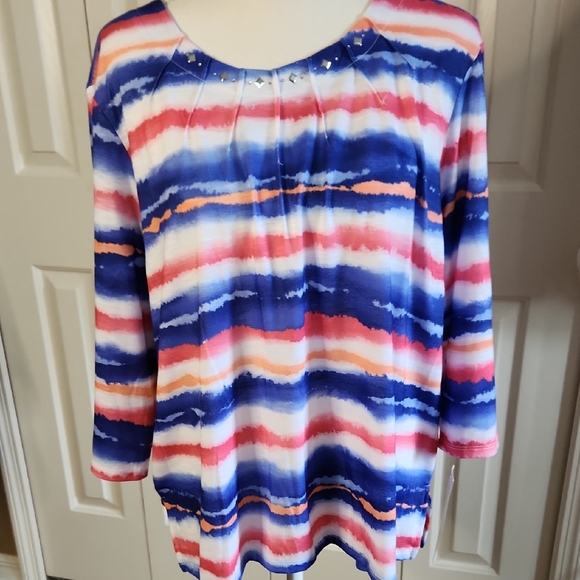 Alfred Dunner Tops - Alfred Dunner Blue and Pink Relaxed Blouse